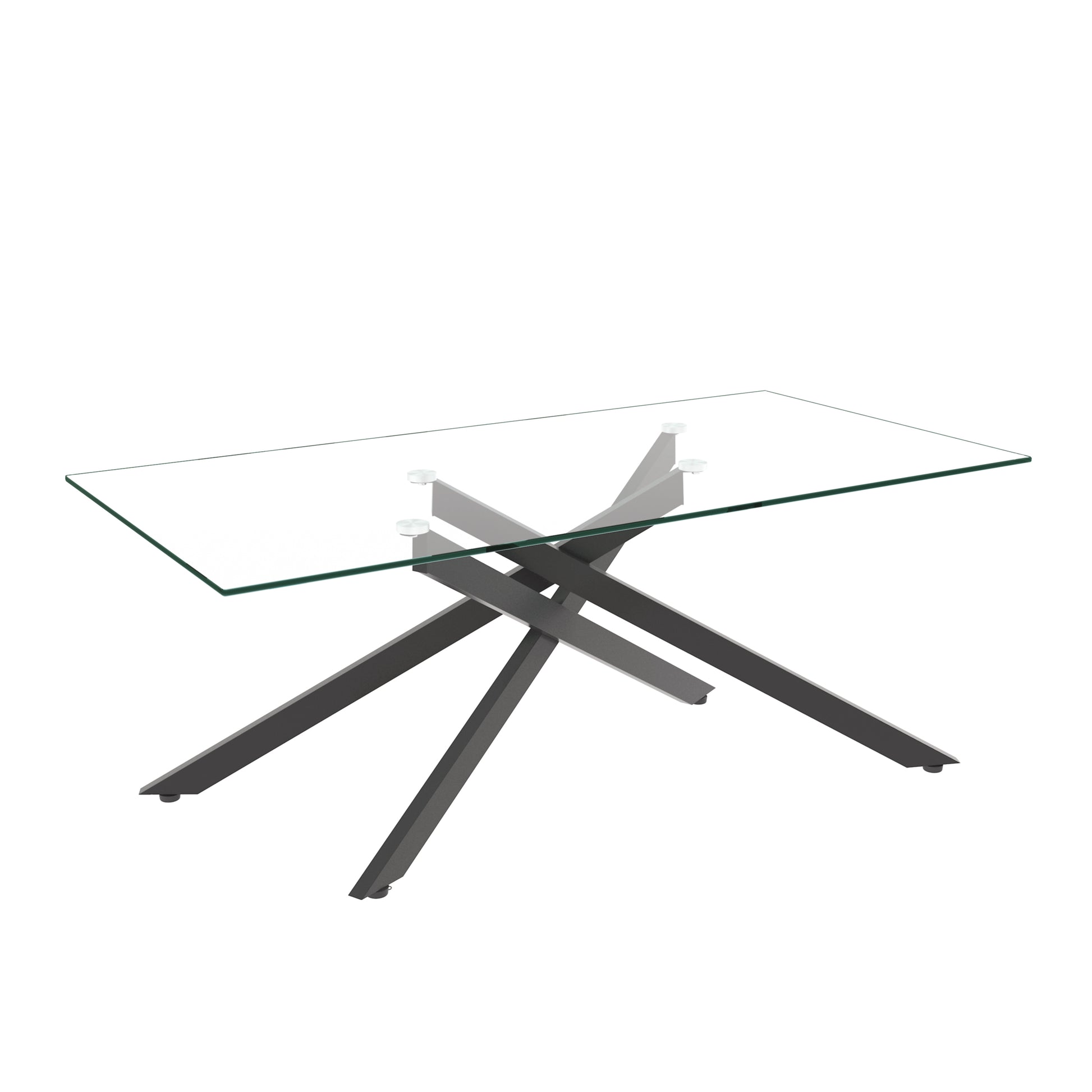 47.2" Rectangular Clear Tempered Glass Coffee Table,Stylish Design with Black Metal Legs, Coffee Table for Living Room image 6