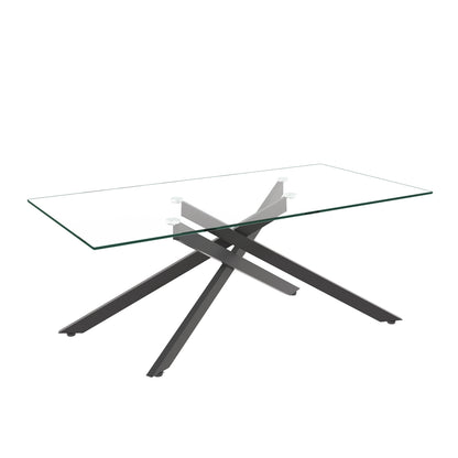 47.2" Rectangular Clear Tempered Glass Coffee Table,Stylish Design with Black Metal Legs, Coffee Table for Living Room image 6