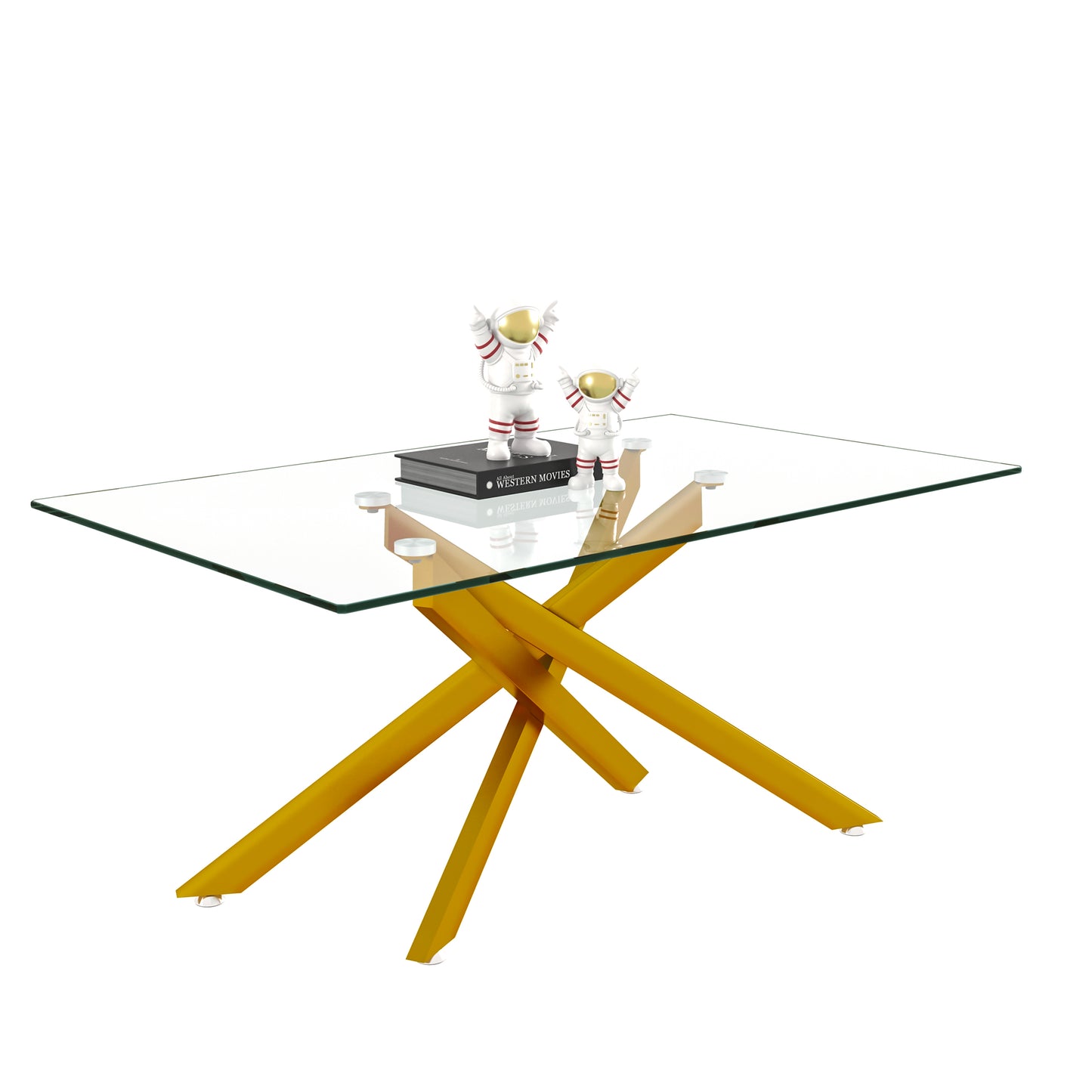 39.37" Rectangular Clear Tempered Glass Coffee Table,Stylish Design with Golden Metal Legs, Coffee Table for Living Room image 2