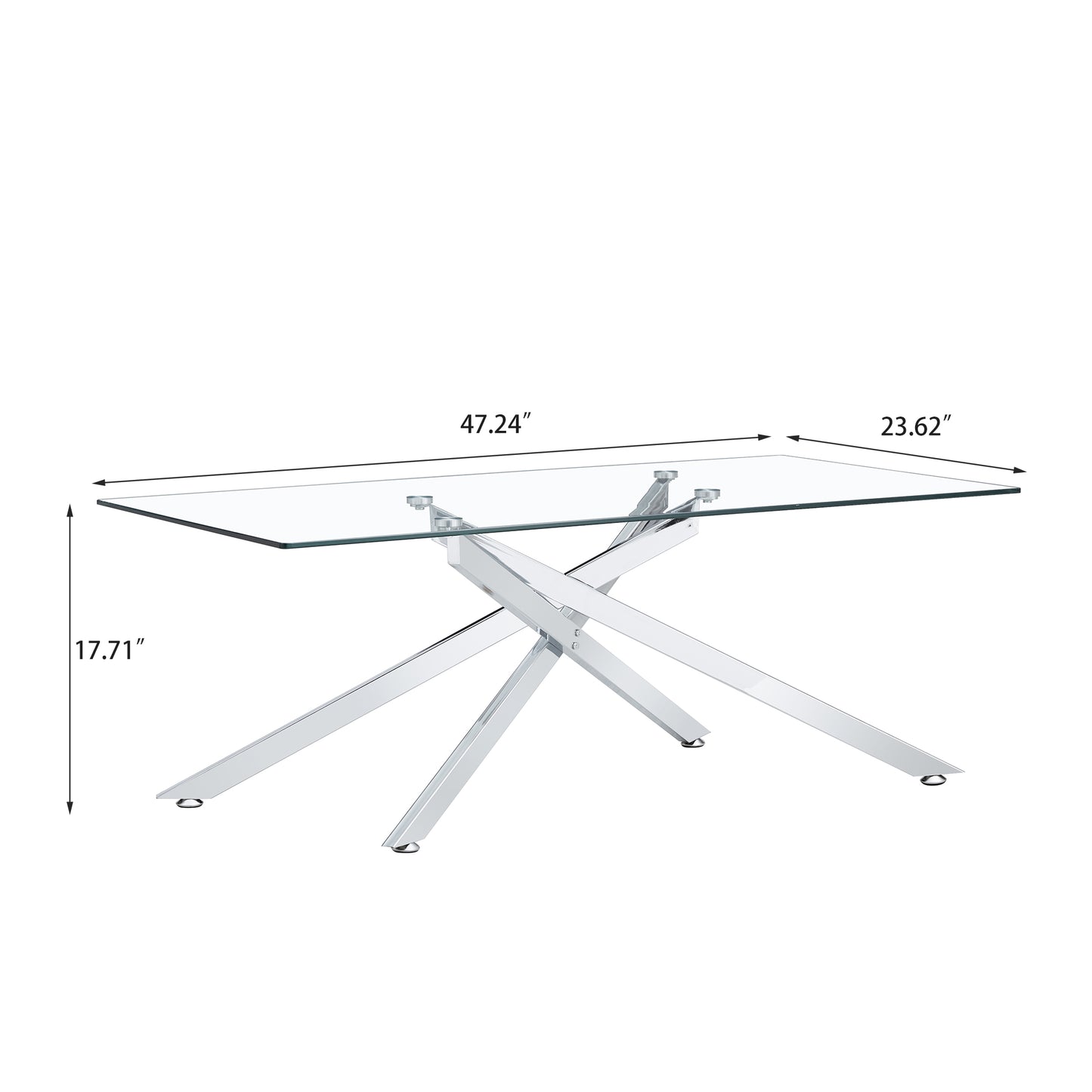 47.2" Rectangular Clear Tempered Glass Coffee Table,Stylish Design with Silver Chrome Plated Metal Legs, Coffee Table for Living Room image 6