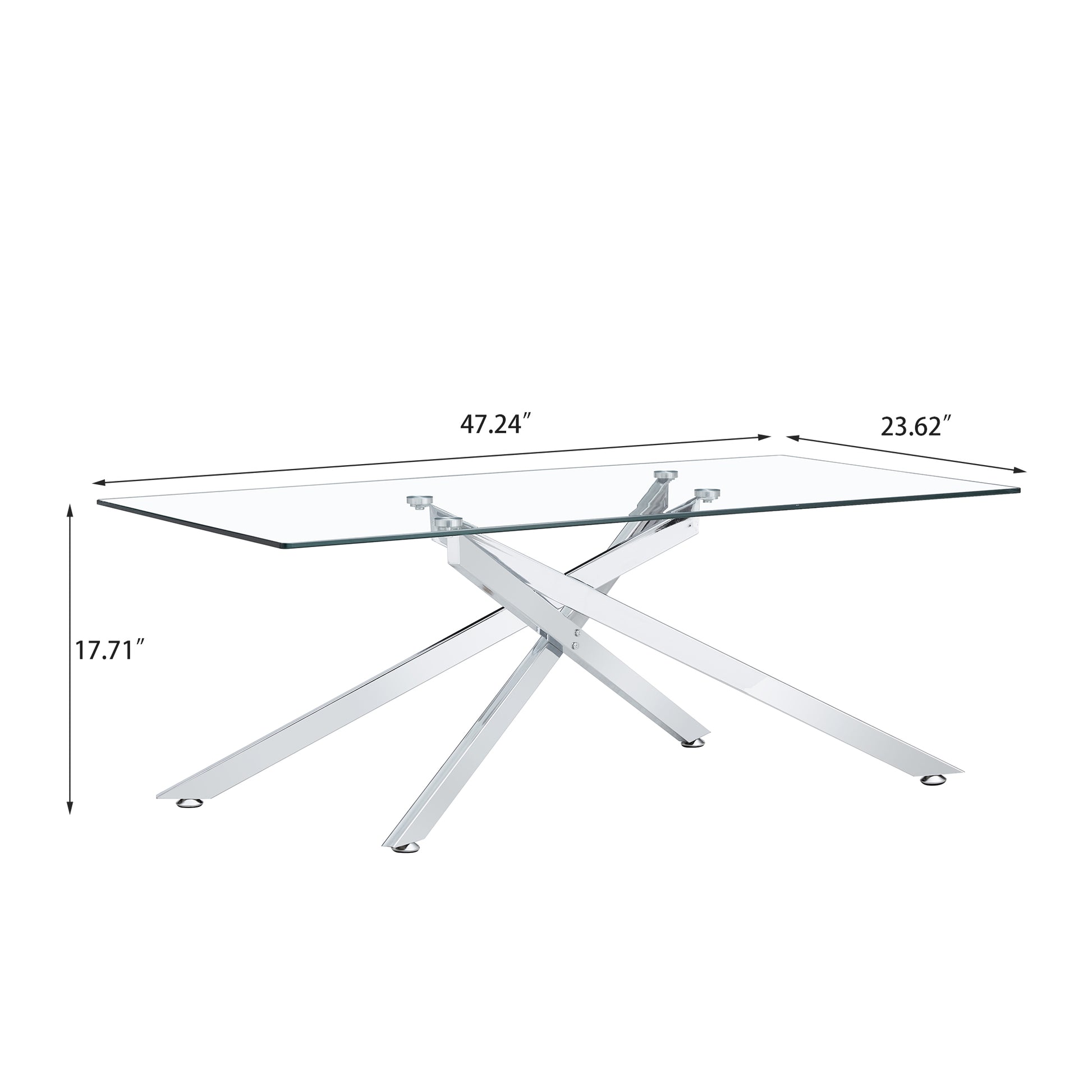 47.2" Rectangular Clear Tempered Glass Coffee Table,Stylish Design with Silver Chrome Plated Metal Legs, Coffee Table for Living Room image 6