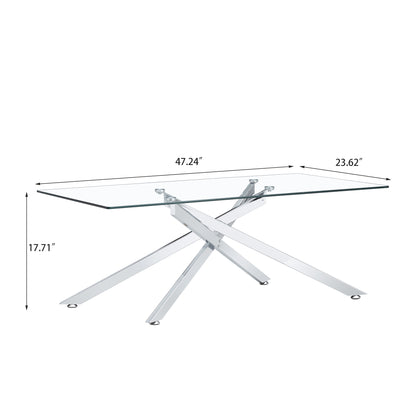 47.2" Rectangular Clear Tempered Glass Coffee Table,Stylish Design with Silver Chrome Plated Metal Legs, Coffee Table for Living Room image 6