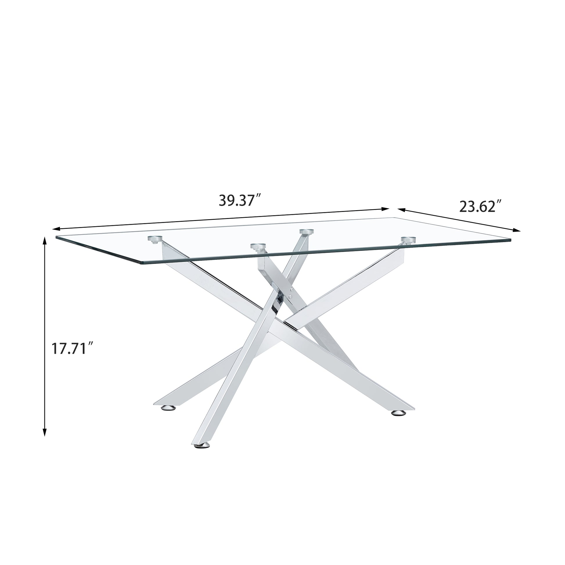 39.37" Rectangular Clear Tempered Glass Coffee Table,Stylish Design with Silver Chrome Plated Metal Legs, Coffee Table for Living Room image 6