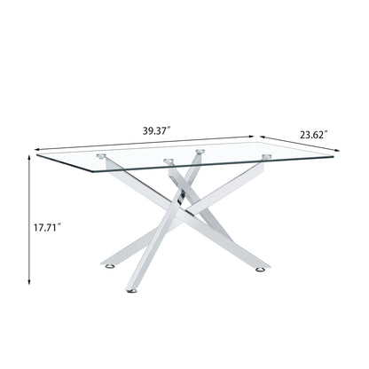 39.37" Rectangular Clear Tempered Glass Coffee Table,Stylish Design with Silver Chrome Plated Metal Legs, Coffee Table for Living Room image 6