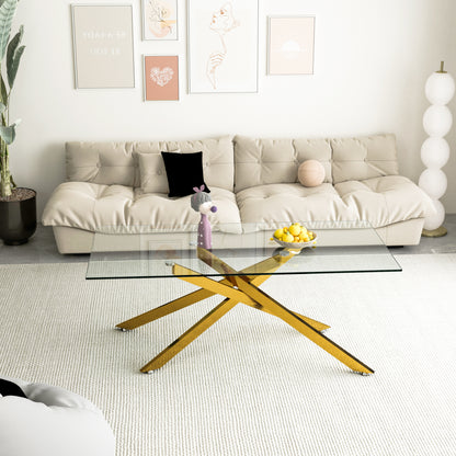 47.2" Rectangular Clear Tempered Glass Coffee Table,Stylish Design with Golden Metal Legs, Coffee Table for Living Room image 2