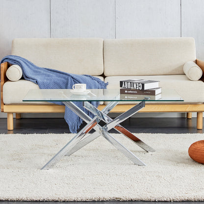 Clear Glass Coffee Table with Silver Metal Legs - Angle View