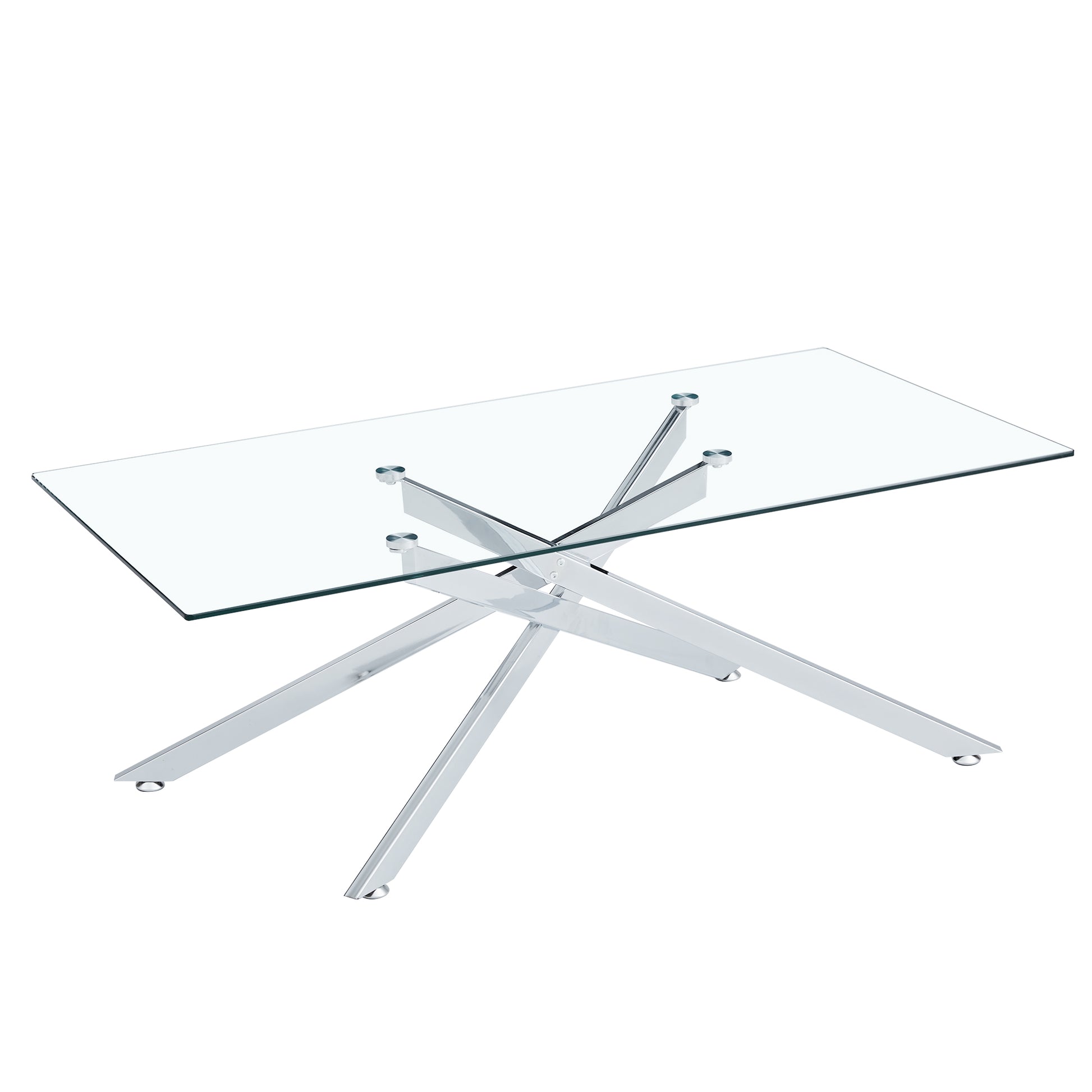 47.2" Rectangular Clear Tempered Glass Coffee Table,Stylish Design with Silver Chrome Plated Metal Legs, Coffee Table for Living Room image 4