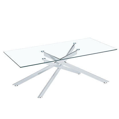 47.2" Rectangular Clear Tempered Glass Coffee Table,Stylish Design with Silver Chrome Plated Metal Legs, Coffee Table for Living Room image 4