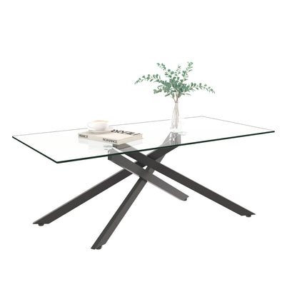47.2" Rectangular Clear Tempered Glass Coffee Table,Stylish Design with Black Metal Legs, Coffee Table for Living Room image 5