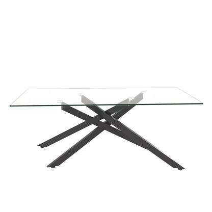 47.2" Rectangular Clear Tempered Glass Coffee Table,Stylish Design with Black Metal Legs, Coffee Table for Living Room image 7