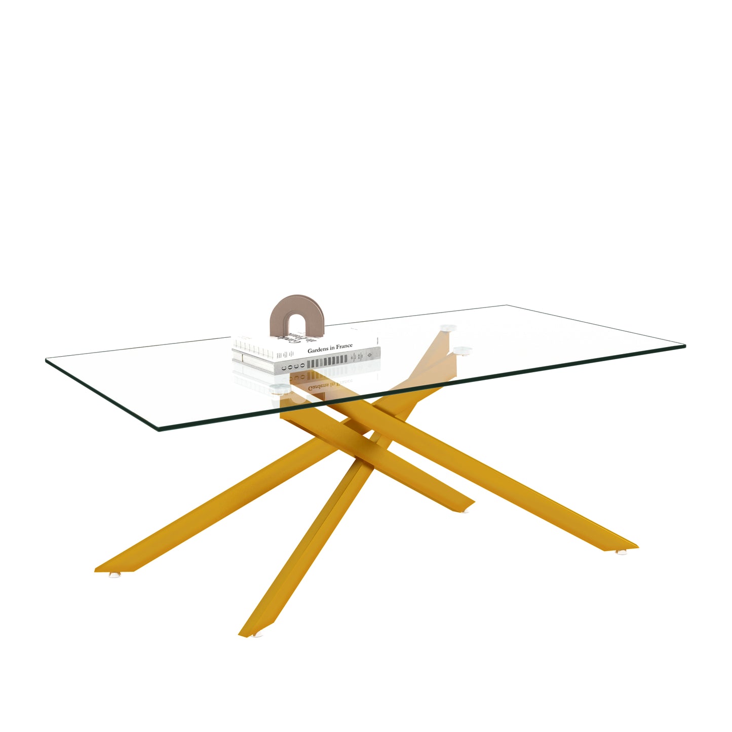 47.2" Rectangular Clear Tempered Glass Coffee Table,Stylish Design with Golden Metal Legs, Coffee Table for Living Room image 5