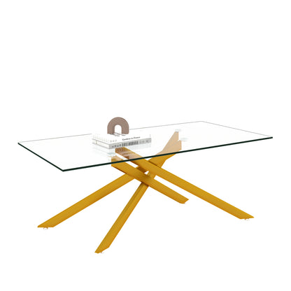 47.2" Rectangular Clear Tempered Glass Coffee Table,Stylish Design with Golden Metal Legs, Coffee Table for Living Room image 5