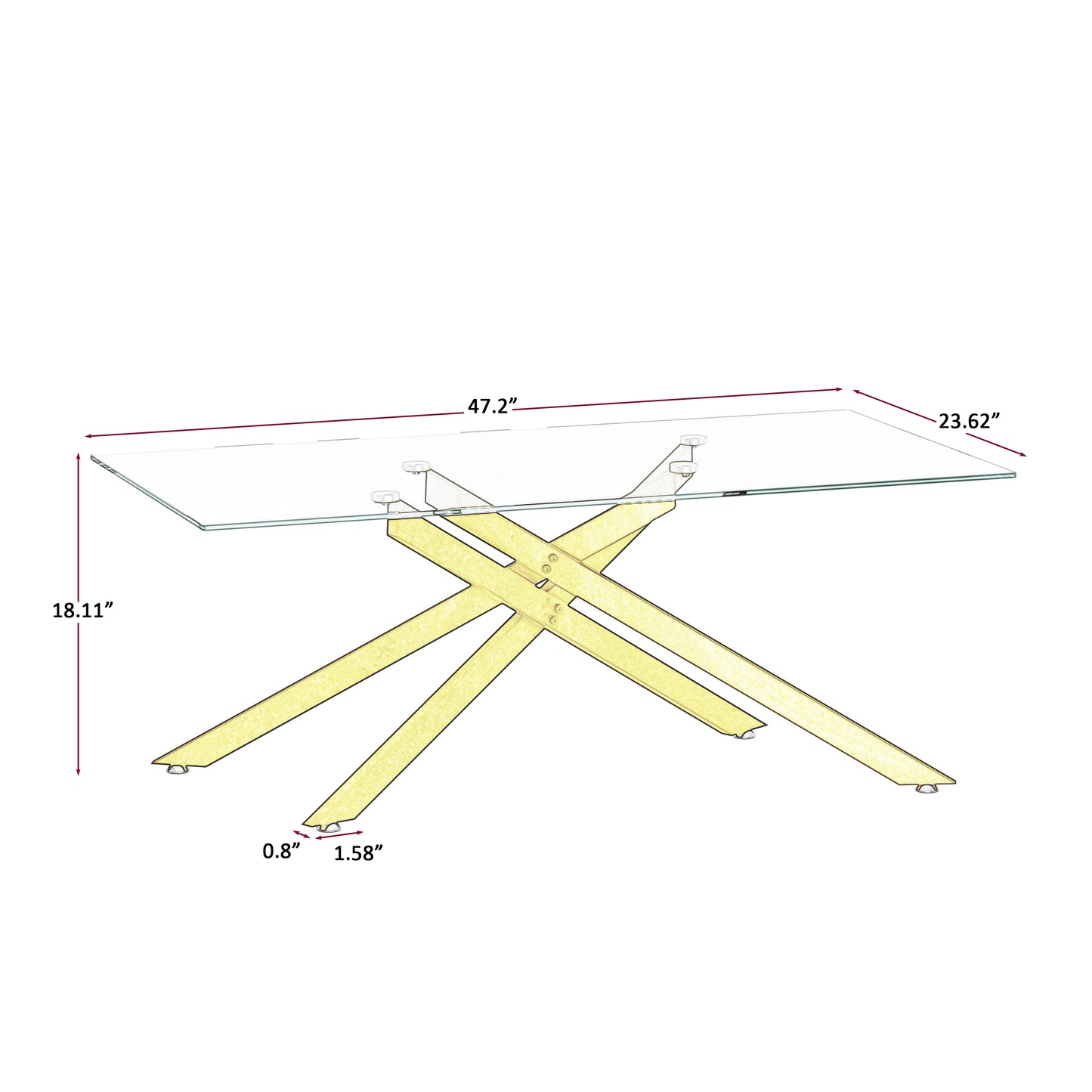 47.2" Rectangular Clear Tempered Glass Coffee Table,Stylish Design with Golden Metal Legs, Coffee Table for Living Room image 8