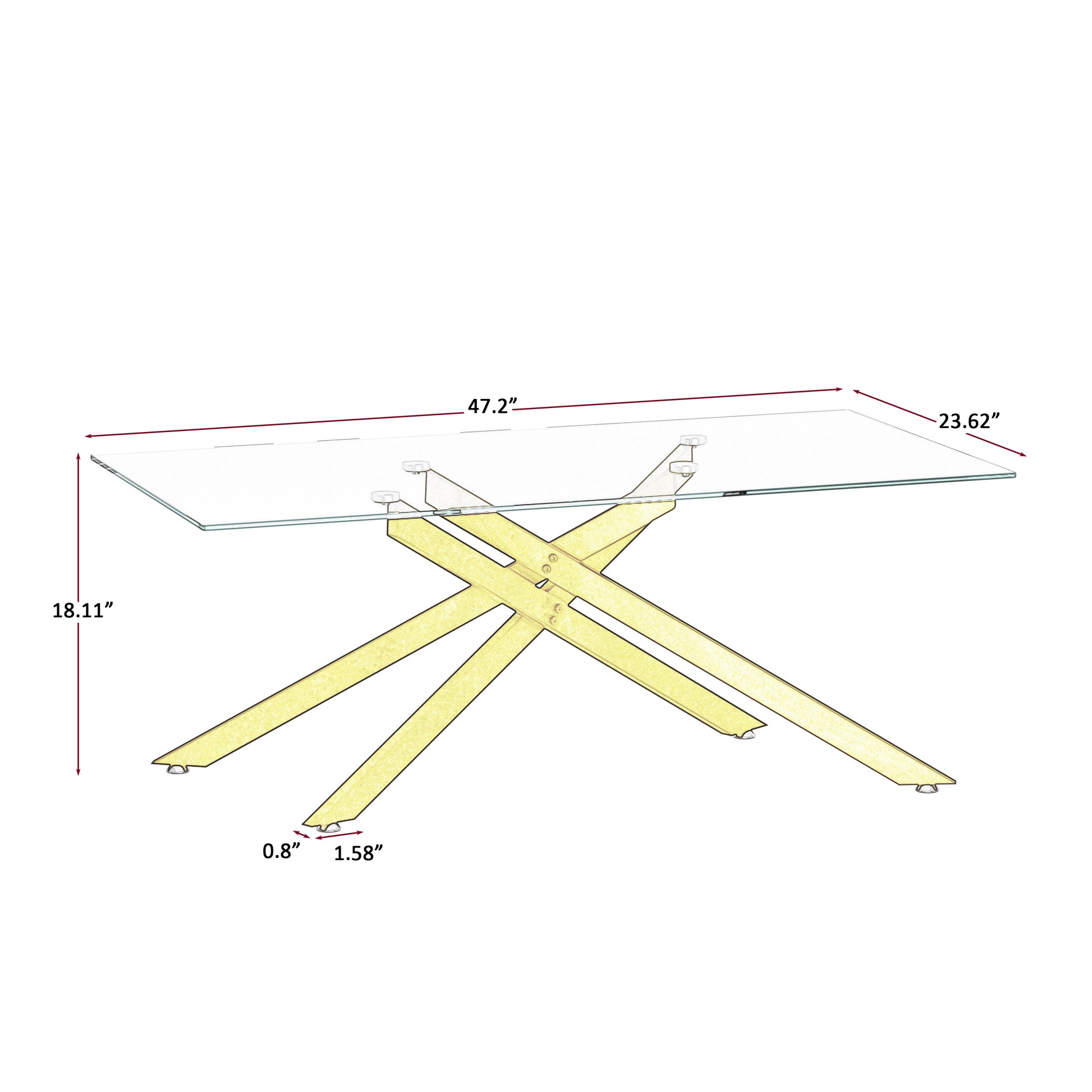 47.2" Rectangular Clear Tempered Glass Coffee Table,Stylish Design with Golden Metal Legs, Coffee Table for Living Room image 8