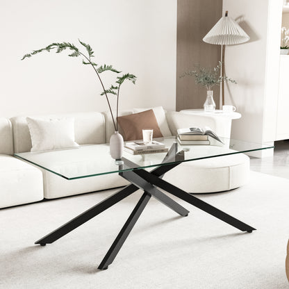 47.2" Rectangular Clear Tempered Glass Coffee Table,Stylish Design with Black Metal Legs, Coffee Table for Living Room image 3