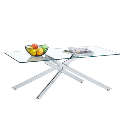 47.2" Rectangular Clear Tempered Glass Coffee Table,Stylish Design with Silver Chrome Plated Metal Legs, Coffee Table for Living Room image 3