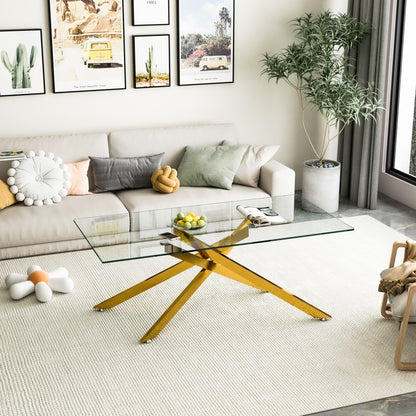 47.2" Rectangular Clear Tempered Glass Coffee Table,Stylish Design with Golden Metal Legs, Coffee Table for Living Room image 1