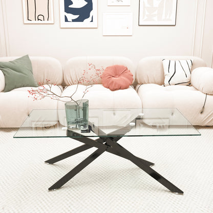 39.37" Rectangular Clear Tempered Glass Coffee Table,Stylish Design with Black Metal Legs, Coffee Table for Living Room image 1