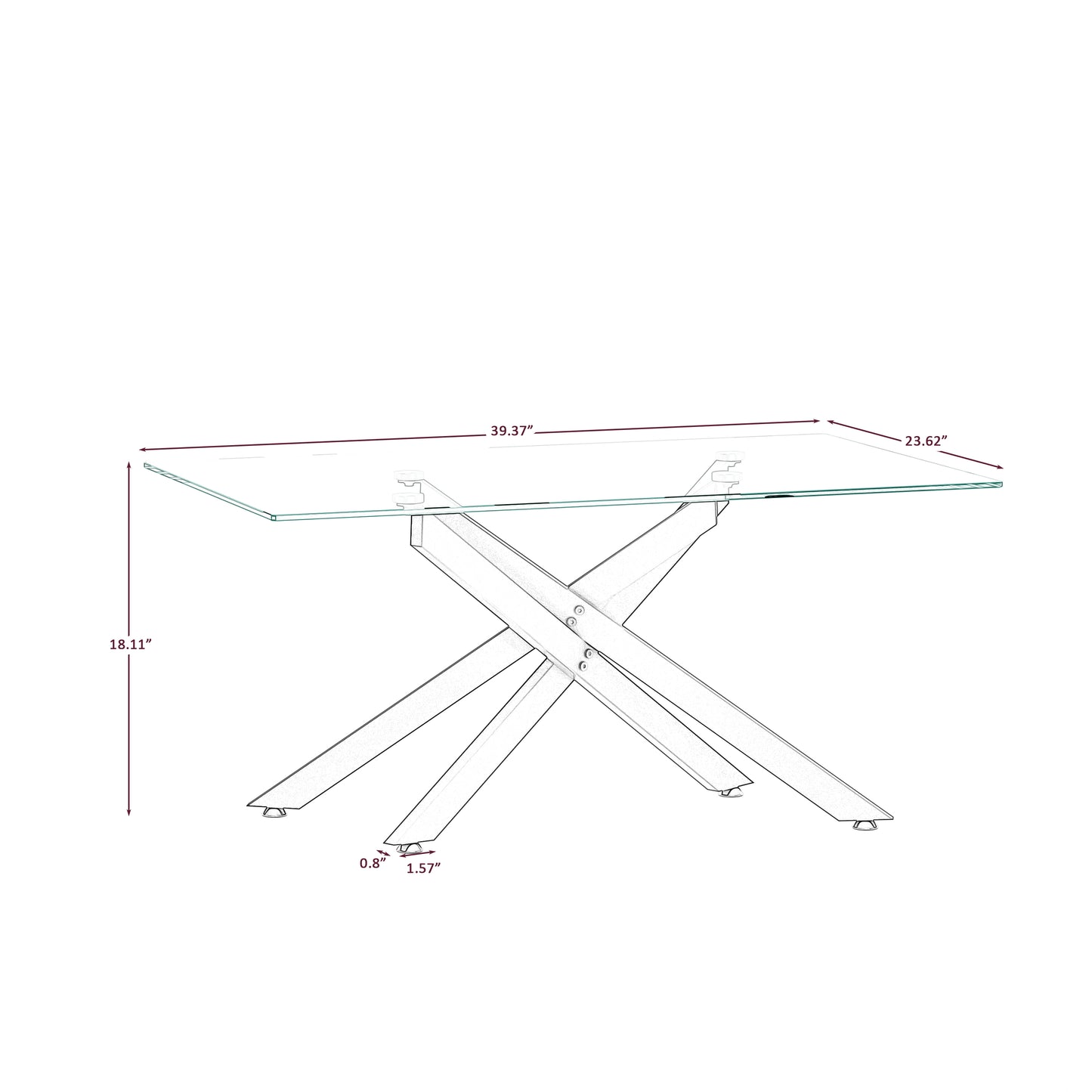 39.37" Rectangular Clear Tempered Glass Coffee Table,Stylish Design with Black Metal Legs, Coffee Table for Living Room image 8