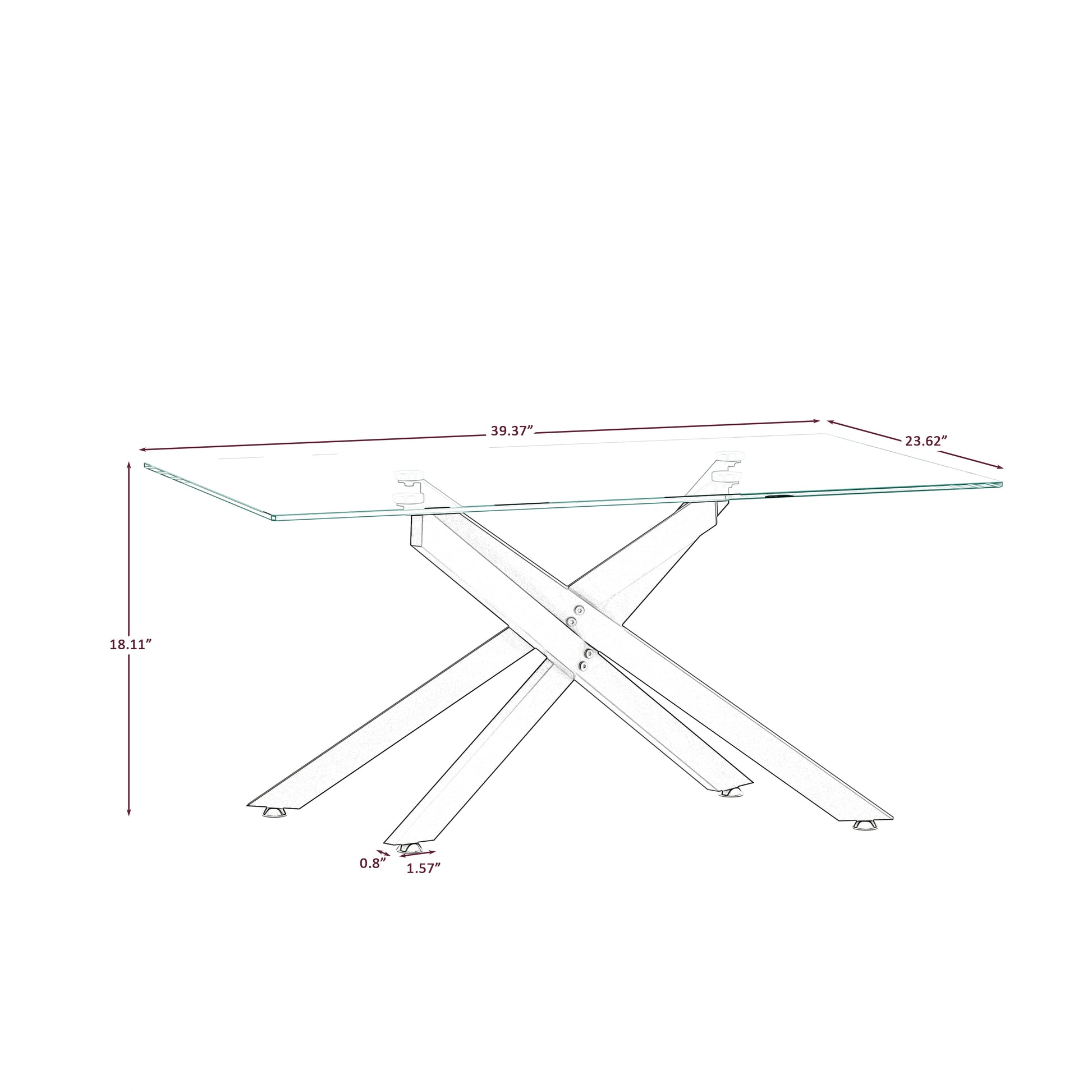 39.37" Rectangular Clear Tempered Glass Coffee Table,Stylish Design with Black Metal Legs, Coffee Table for Living Room image 8