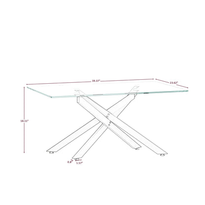 39.37" Rectangular Clear Tempered Glass Coffee Table,Stylish Design with Black Metal Legs, Coffee Table for Living Room image 8