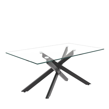 39.37" Rectangular Clear Tempered Glass Coffee Table,Stylish Design with Black Metal Legs, Coffee Table for Living Room image 7