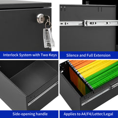 2 Drawer Mobile File Cabinet with Lock - Stylish Steel Storage