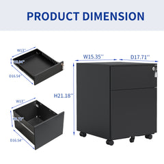 2 Drawer Mobile File Cabinet with Lock - Stylish Steel Storage
