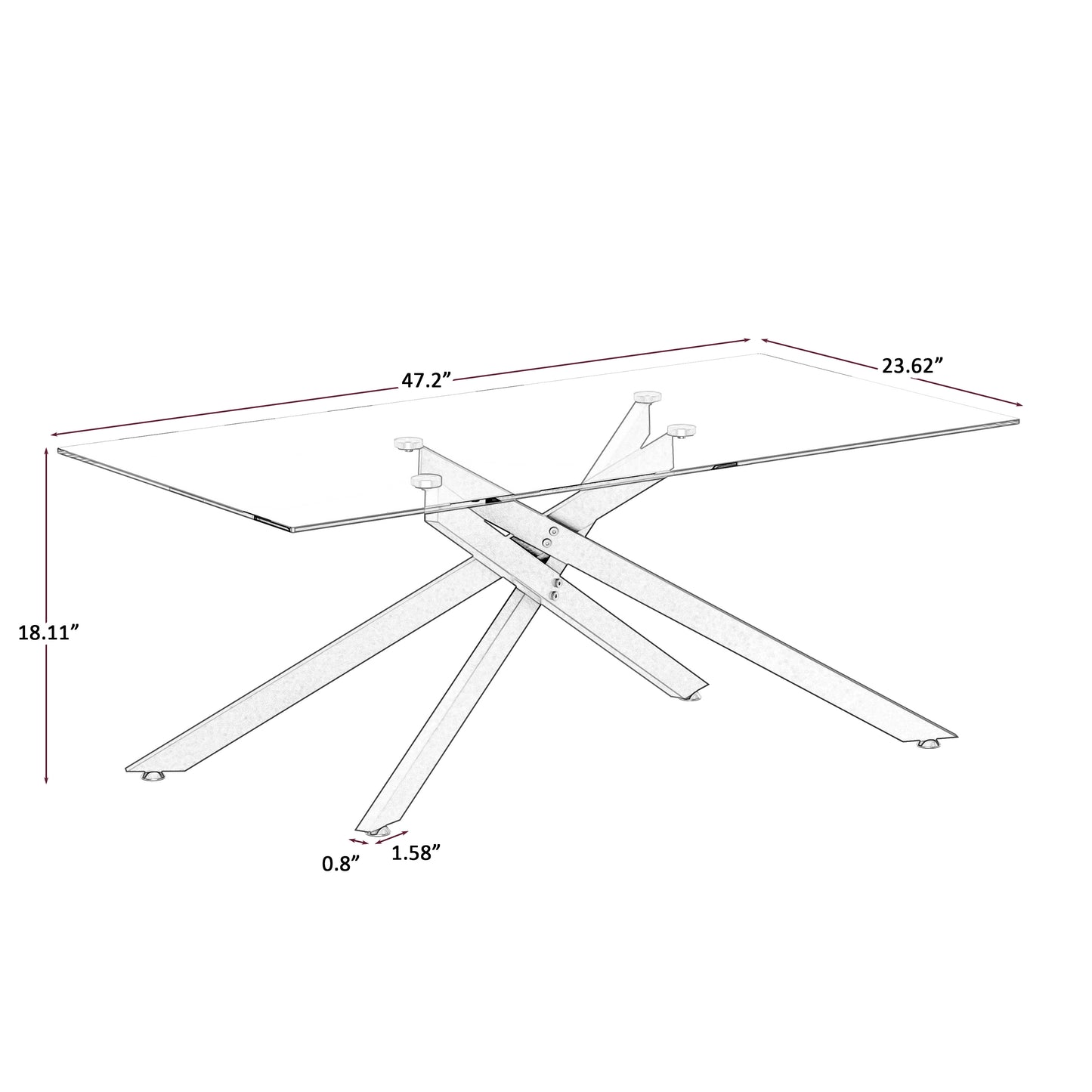 47.2" Rectangular Clear Tempered Glass Coffee Table,Stylish Design with Black Metal Legs, Coffee Table for Living Room image 8