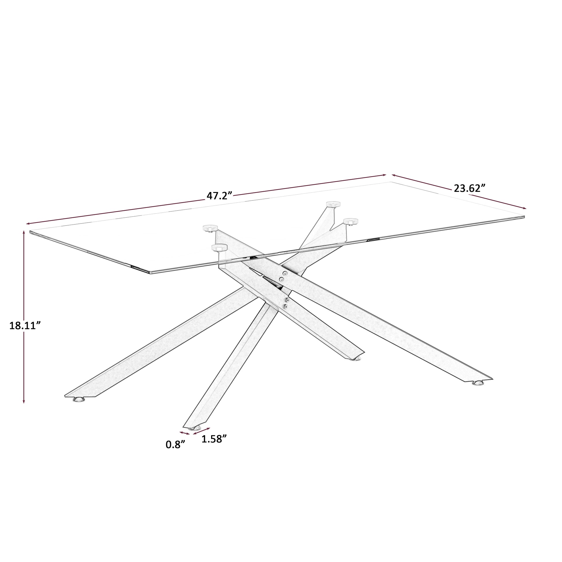 47.2" Rectangular Clear Tempered Glass Coffee Table,Stylish Design with Black Metal Legs, Coffee Table for Living Room image 8
