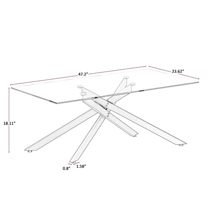 47.2" Rectangular Clear Tempered Glass Coffee Table,Stylish Design with Black Metal Legs, Coffee Table for Living Room image 8