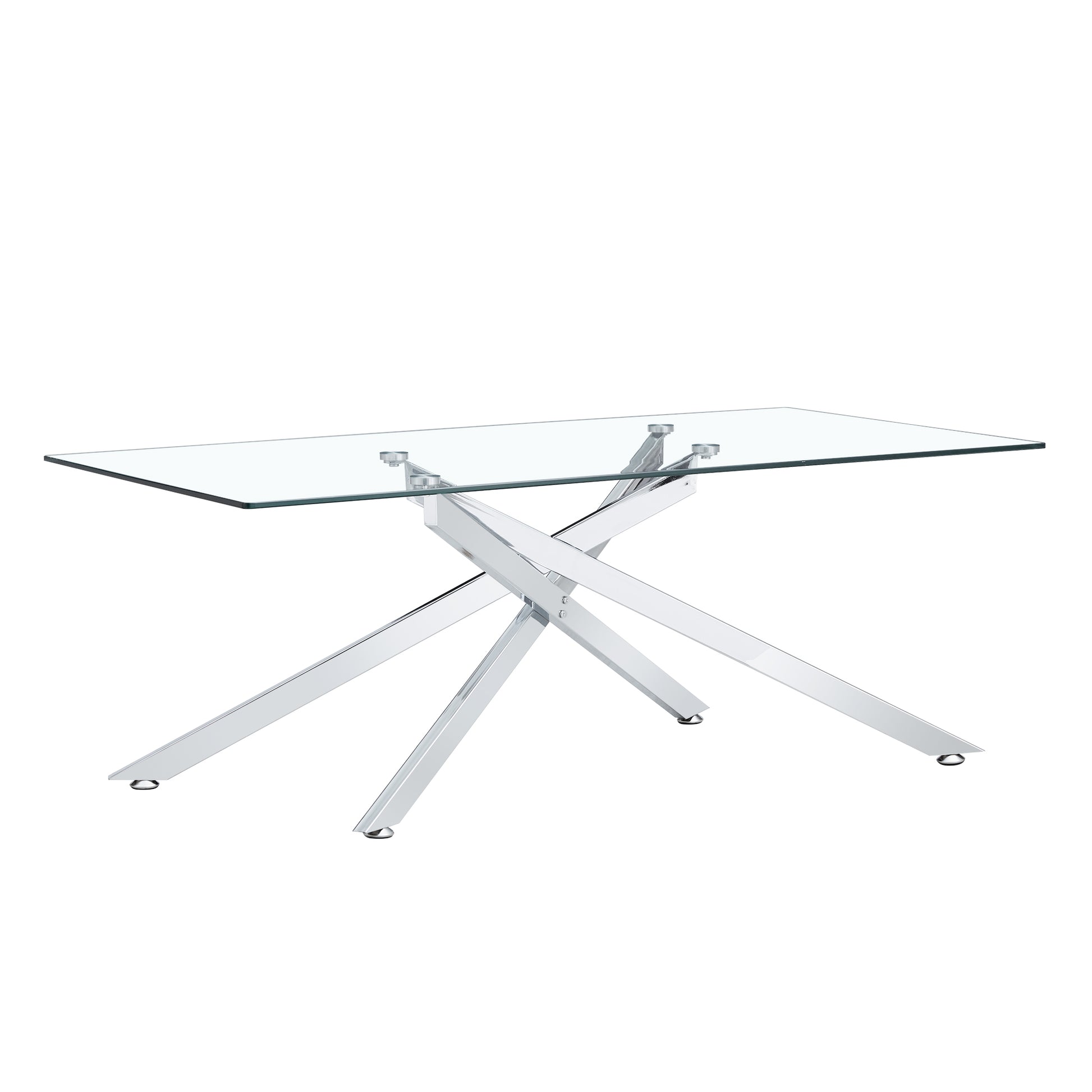 47.2" Rectangular Clear Tempered Glass Coffee Table,Stylish Design with Silver Chrome Plated Metal Legs, Coffee Table for Living Room image 5
