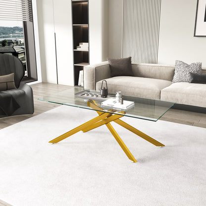 47.2" Rectangular Clear Tempered Glass Coffee Table,Stylish Design with Golden Metal Legs, Coffee Table for Living Room image 3