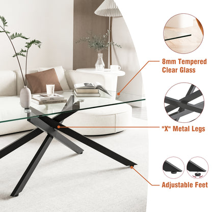 47.2" Rectangular Clear Tempered Glass Coffee Table,Stylish Design with Black Metal Legs, Coffee Table for Living Room image 4
