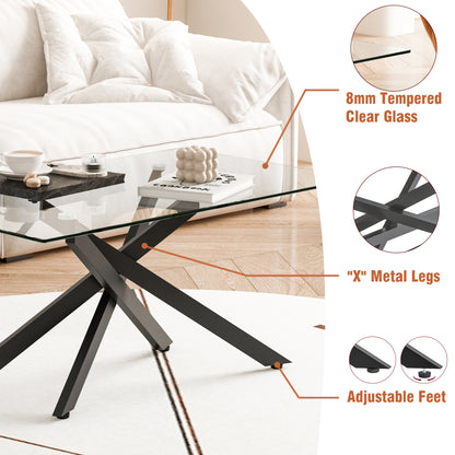 39.37" Rectangular Clear Tempered Glass Coffee Table,Stylish Design with Black Metal Legs, Coffee Table for Living Room image 4