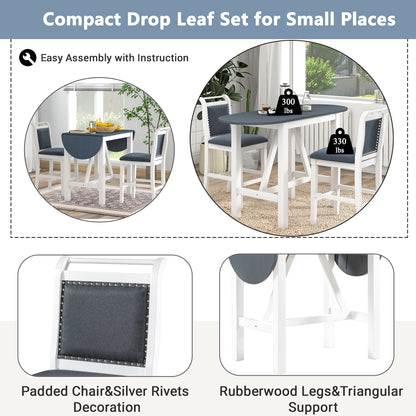 TOPMAX 3-Piece Wood Counter Height Drop Leaf Dining Table Set with 2 Upholstered Dining Chairs for Small Place, White image 10