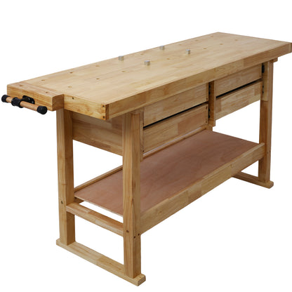 60in Workbench with 4 Drawers Wooden Workbench for Garage Workshop and Home, with Rapid Action Woodworking Vise 7 Inch Jaw Width Made with Heavy-Duty Cast Iron,GRAY image 5