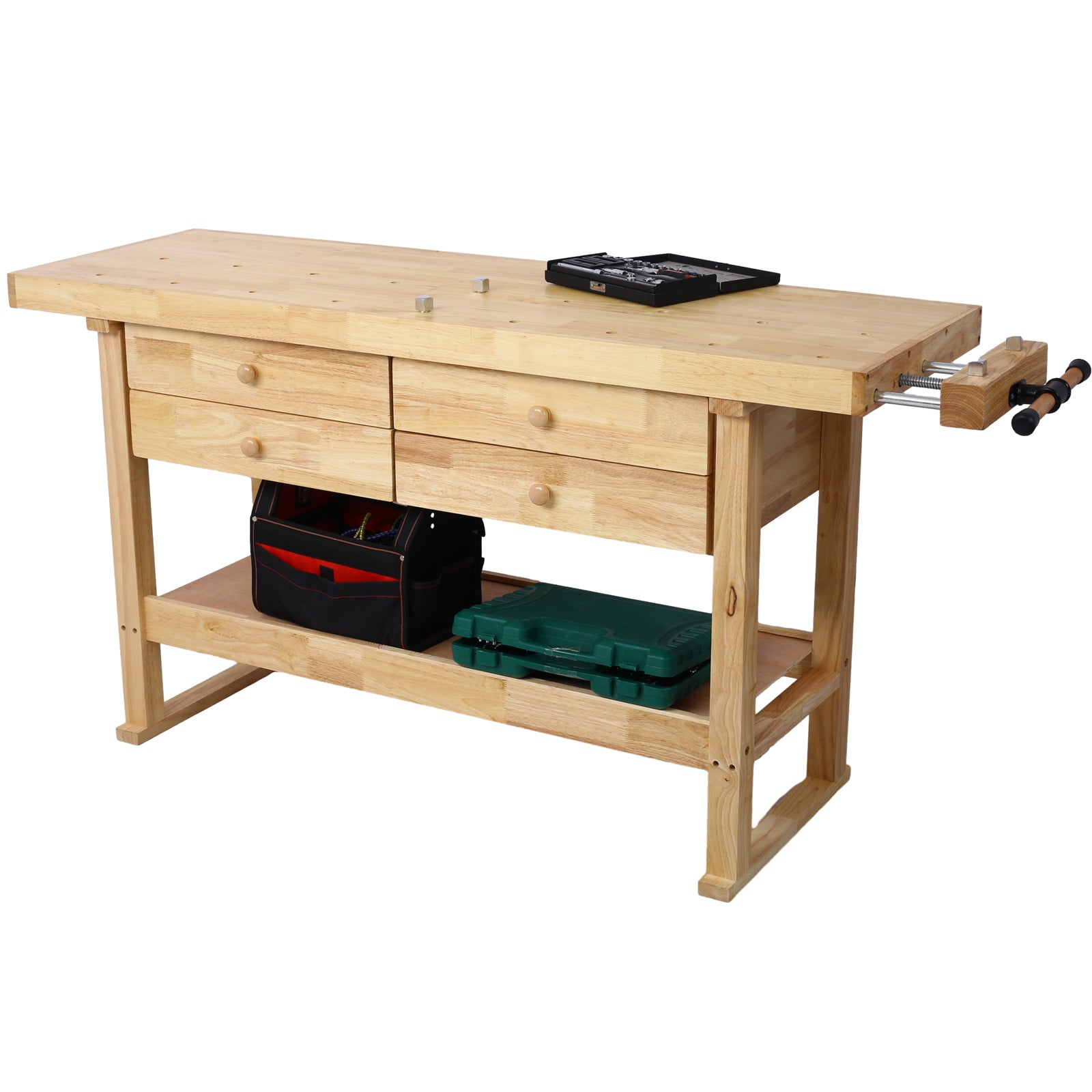 60in Workbench with 4 Drawers Wooden Workbench for Garage Workshop and Home, with Rapid Action Woodworking Vise 7 Inch Jaw Width Made with Heavy-Duty Cast Iron,GRAY image 11
