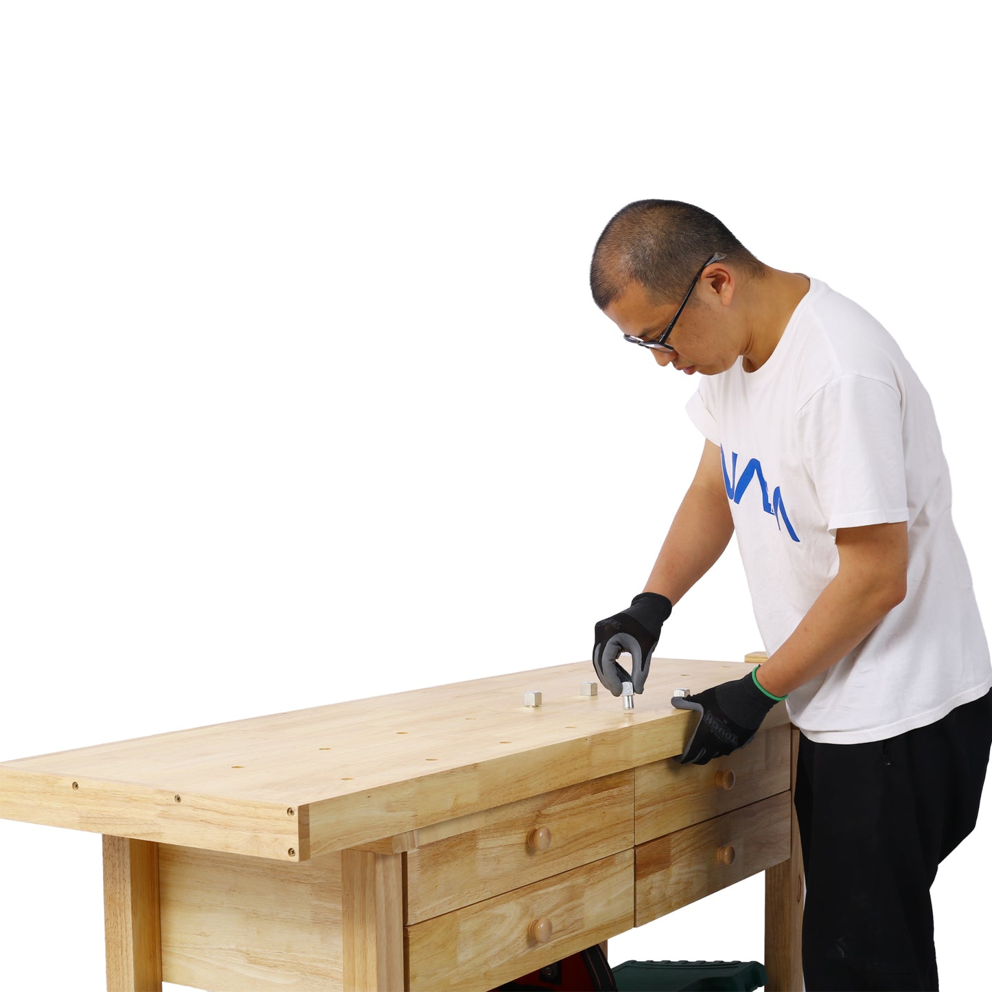 60in Workbench with 4 Drawers Wooden Workbench for Garage Workshop and Home, with Rapid Action Woodworking Vise 7 Inch Jaw Width Made with Heavy-Duty Cast Iron,GRAY image 12