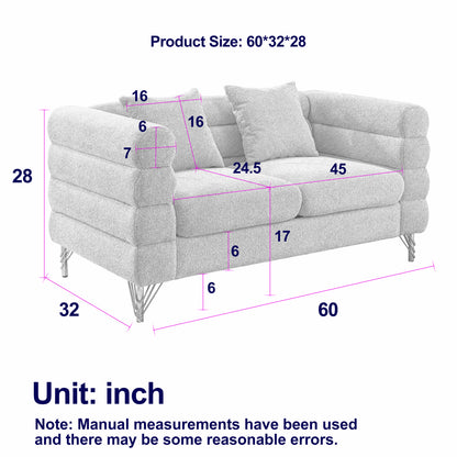 60Inch Oversized 2 Seater Sectional Sofa, Living Room Comfort Fabric Sectional Sofa-Deep Seating Sectional Sofa, Soft Sitting with 2 Pillows for Living Room, Bedroom, Office, Green teddy(W834S00032) image 12