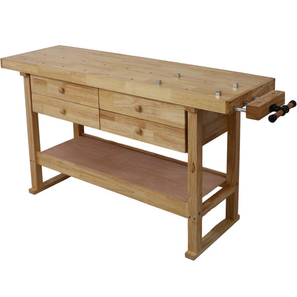 60in Workbench with 4 Drawers Wooden Workbench for Garage Workshop and Home, with Rapid Action Woodworking Vise 7 Inch Jaw Width Made with Heavy-Duty Cast Iron,GRAY image 4