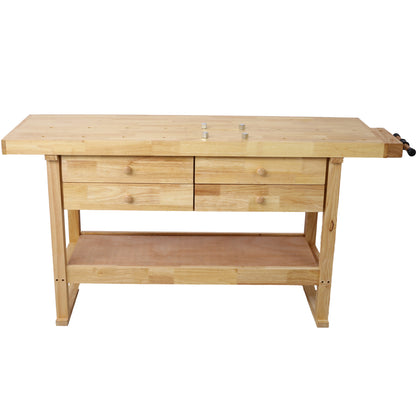 60in Workbench with 4 Drawers Wooden Workbench for Garage Workshop and Home, with Rapid Action Woodworking Vise 7 Inch Jaw Width Made with Heavy-Duty Cast Iron,GRAY image 3