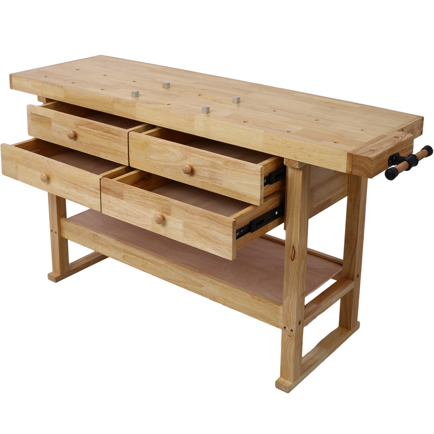 60in Workbench with 4 Drawers Wooden Workbench for Garage Workshop and Home, with Rapid Action Woodworking Vise 7 Inch Jaw Width Made with Heavy-Duty Cast Iron,GRAY image 2