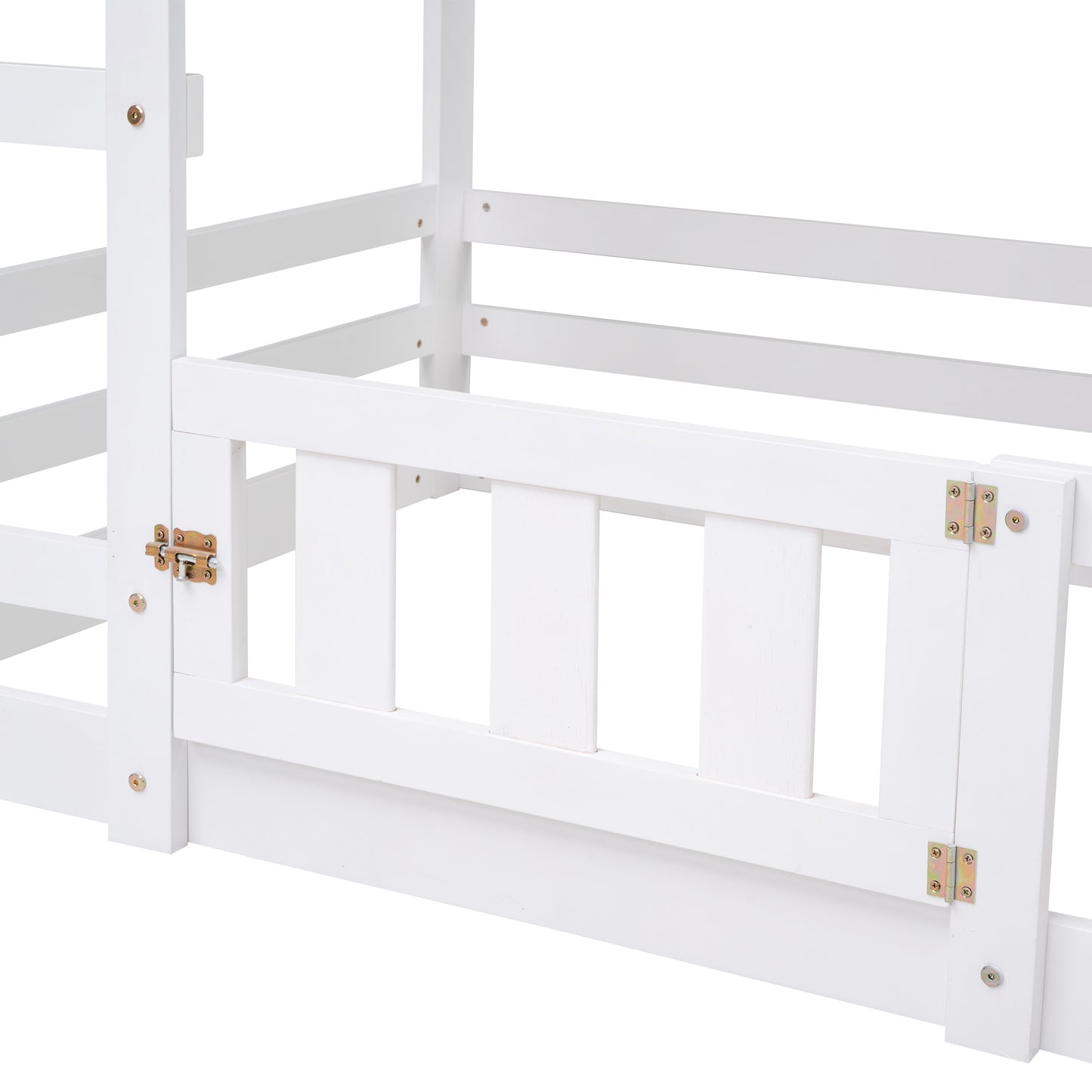 Twin over Twin House Bunk Bed with Fence and Door, White(Old SKU:WF313047AAK) image 7