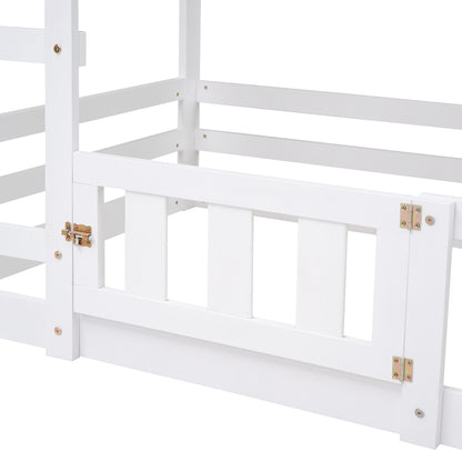 Twin over Twin House Bunk Bed with Fence and Door, White(Old SKU:WF313047AAK) image 7