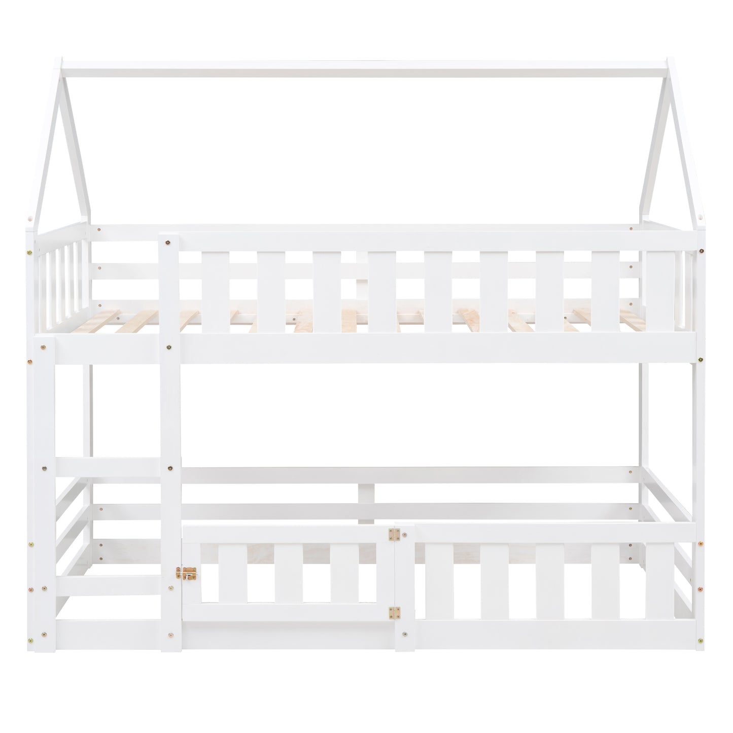 Twin over Twin House Bunk Bed with Fence and Door, White(Old SKU:WF313047AAK) image 11