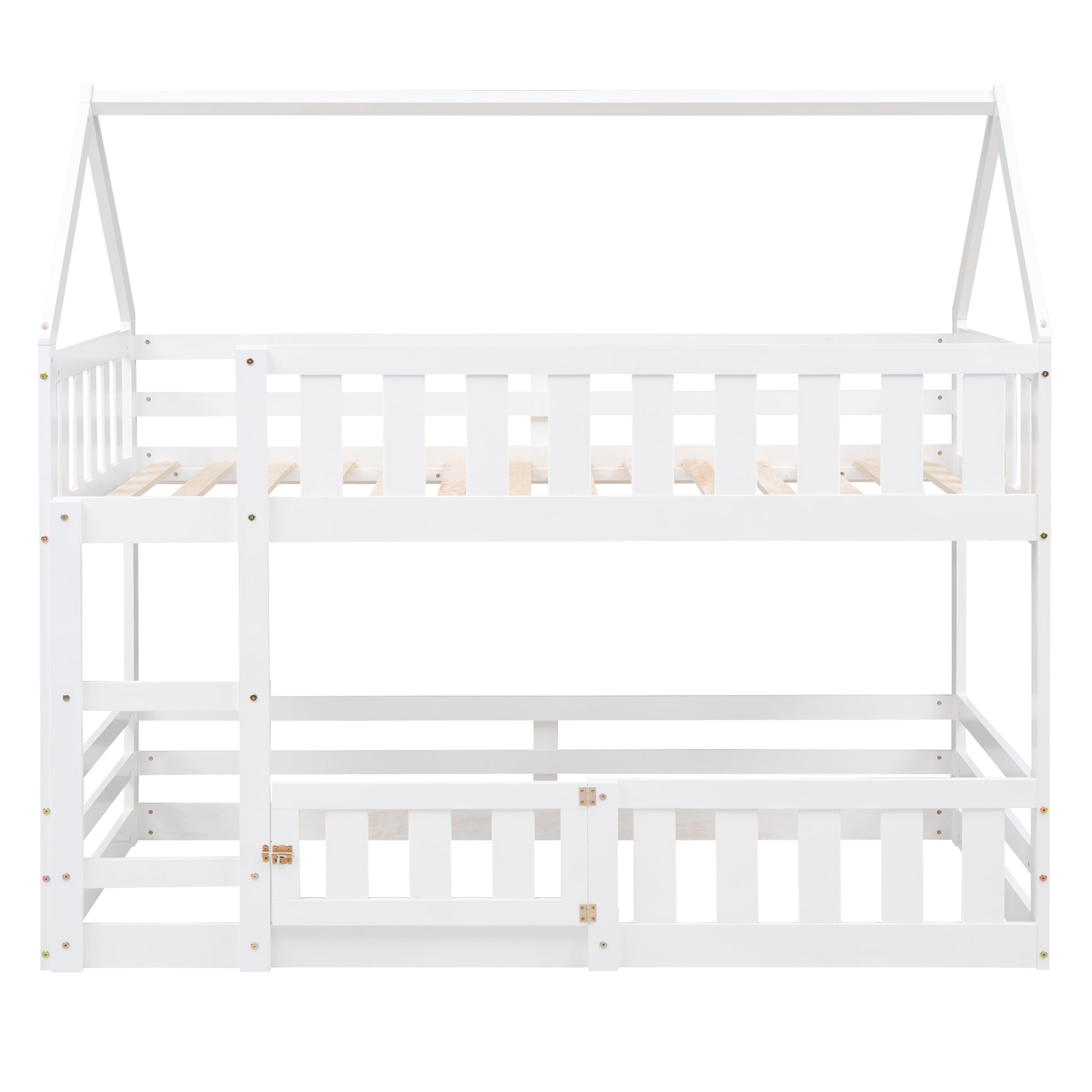Twin over Twin House Bunk Bed with Fence and Door, White(Old SKU:WF313047AAK) image 11