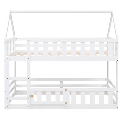 Twin over Twin House Bunk Bed with Fence and Door, White(Old SKU:WF313047AAK) image 11