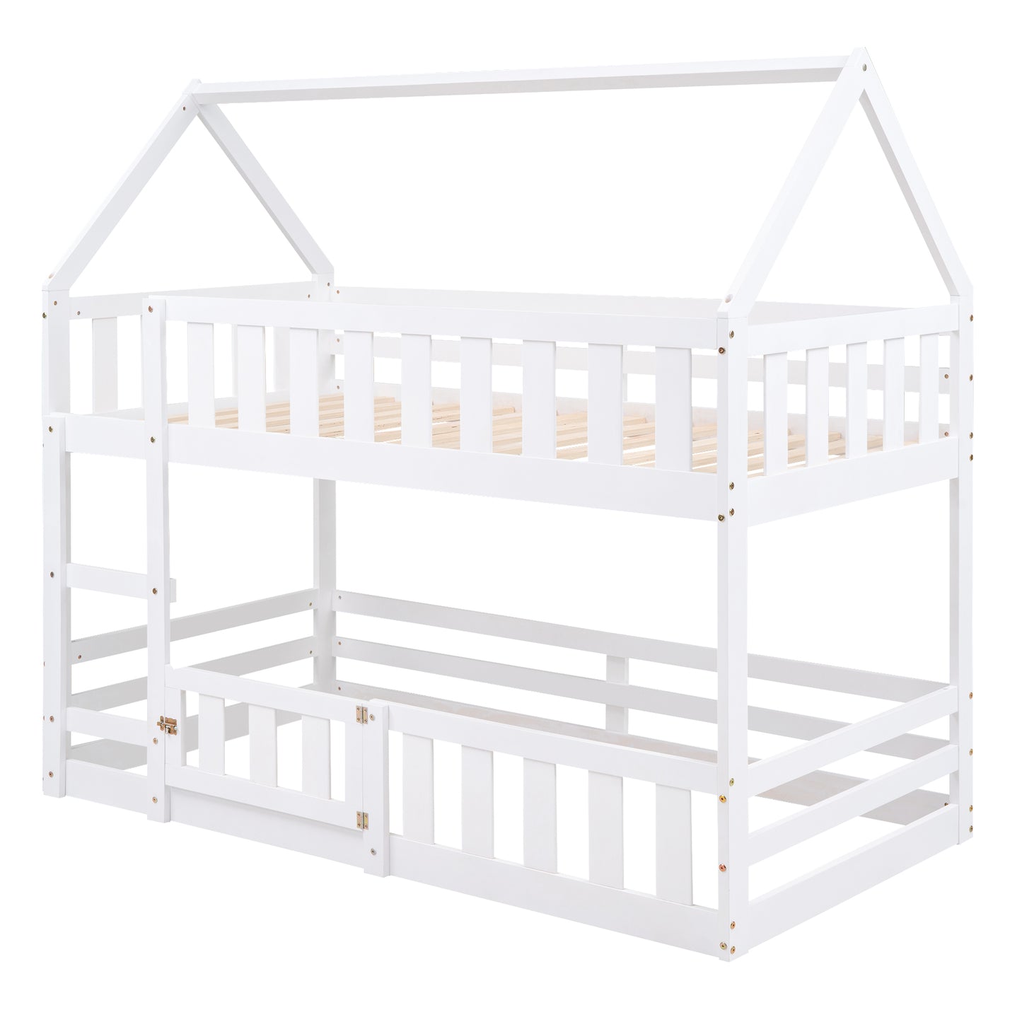 Twin over Twin House Bunk Bed with Fence and Door, White(Old SKU:WF313047AAK) image 6