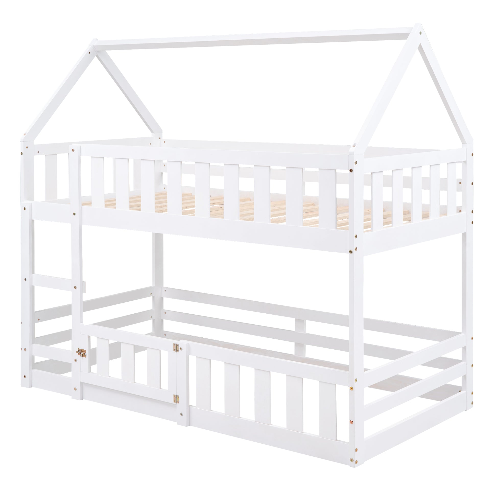 Twin over Twin House Bunk Bed with Fence and Door, White(Old SKU:WF313047AAK) image 6